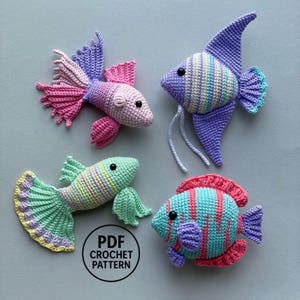 Ocean Fish Crochet Pattern PDF. Amigurumi Betta Fish, Guppy Plush, Angelfish, Discus Fish Pattern. Reef Fish Set. Ocean Life Decor