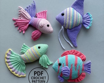 Ocean Fish Crochet Pattern PDF. Amigurumi Betta Fish, Guppy Plush, Angelfish, Discus Fish Pattern. Reef Fish Set. Ocean Life Decor