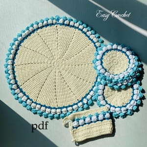 Placemat Flower Crochet Pattern: DIY Table Decor. Crocheted Coasters (PDF Download)