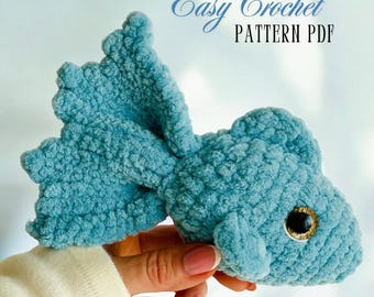 Patrón de amigurumi de pez azul a crochet: Peluche de pez dorado para hacer tú mismo (Descarga en PDF, términos en inglés)
