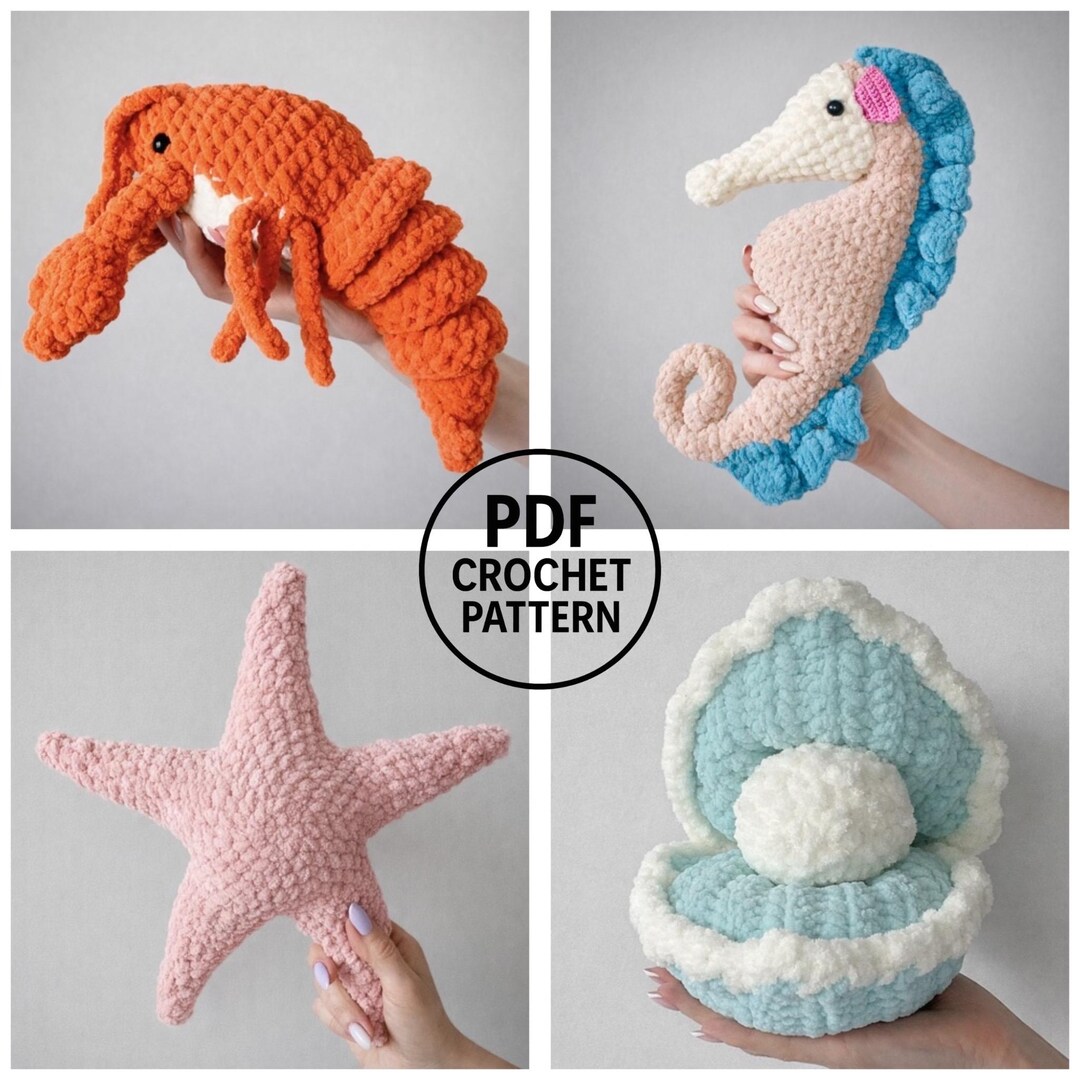 Crochet Clam Pattern Ocean Animals Crochet Pattern PDF. Bundle: Starfish, Seahorse, Clam ...