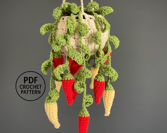 Patrón de crochet para chile colgante (PDF). Planta vegetal amigurumi. Decoración de cocina.