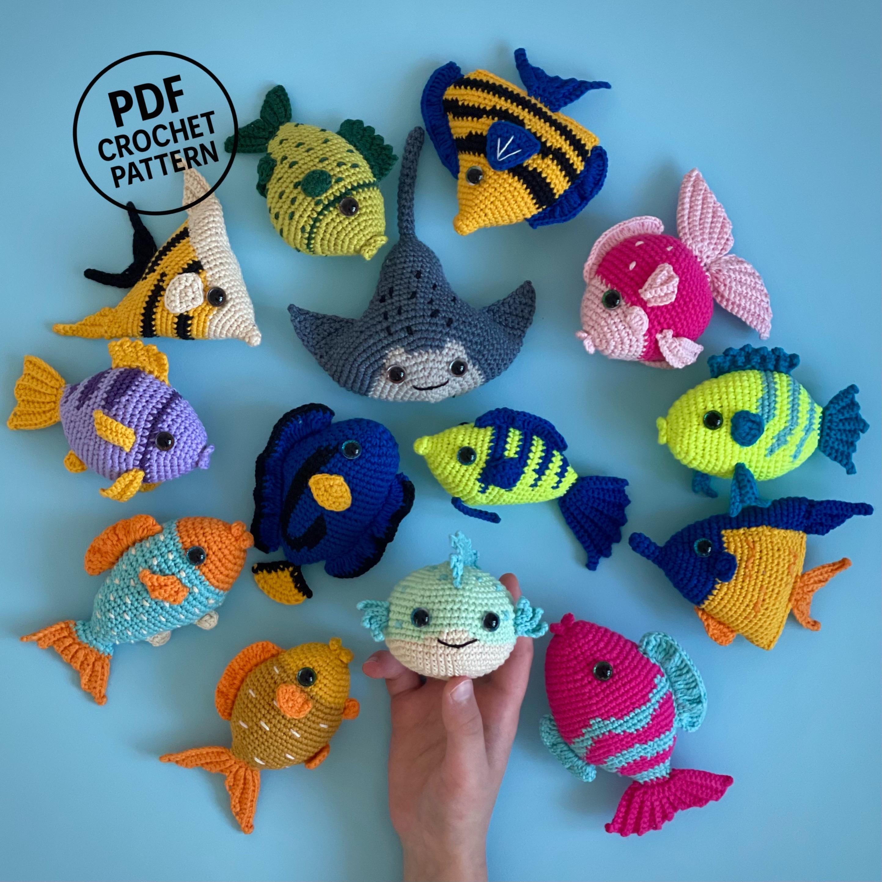 14 in 1 熱帯魚のかぎ針編みパターン PDF。海の生き物の編みぐるみ