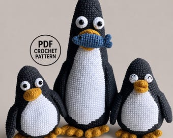 Penguin Family Crochet Pattern Bundle. Winter Animal Plush Toy. Parent and Baby Penguins Amigurumi PDF. Penguin Set