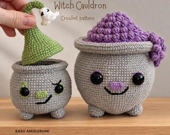 Witch Cauldron Crochet Pattern. 2 Sizes, Halloween Amigurumi PDF. Kitchen Decor