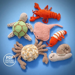 Ocean Animals Crochet Pattern PDF: Cancer, Shrimp, Sea Turtle, Crab, Stingray, Snail