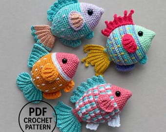 4 Easy Fish Crochet Pattern PDF. Beginner Aquarium Animals. Small Amigurumi Bundle. Quick Ocean Toys. Low Sew
