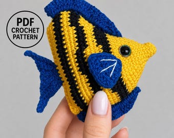 Striped Angelfish Crochet Pattern PDF. Tropical Reef Fish Amigurumi. Easy Tutorial