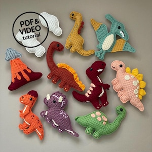 Flat Dinosaur Crochet Pattern Set. Applique Dino Nursery Decor. Fantasy Wall Elements PDF