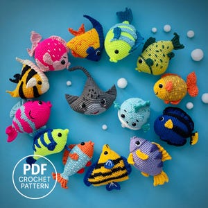 14 in 1 Tropical Fish Crochet Pattern PDF. Amigurumi Ocean Animals. Toys for Aquarium