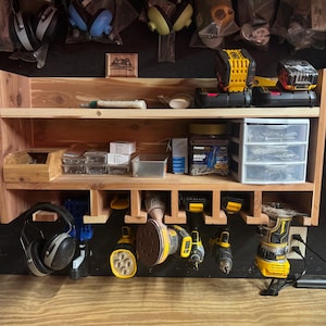 Customizable Aromatic Cedar Tool Organizer Shelf – Workshop Storage, Tool Rack with Headphone & Charger Space