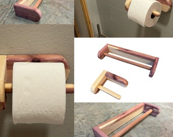 Aromatic Cedar Bathroom Set: Handmade Towel Holder & Toilet Paper Holder Duo, Enhance your bath! Cedar Toilet Paper Holder, Towel Holder