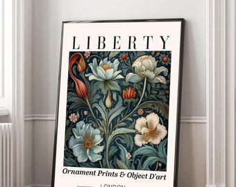 Liberty Floral Print, Vintage Flower Poster,  William Morris Style Prints, Botanical Wall Art