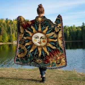 Sun & Moon Woven Blanket: Bohemian Celestial Throw