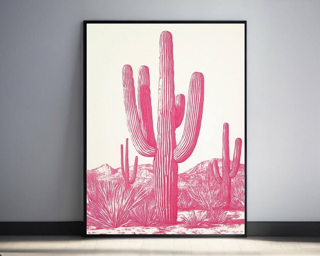 Saguaro Cactus Print Pink Desert Sunset Wall Art Arizona Desert Print ...