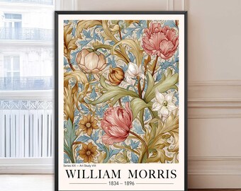 William Morris blomtryck, rosa tulpanposter, blomutställningsposter, botanisk poster för sovrum