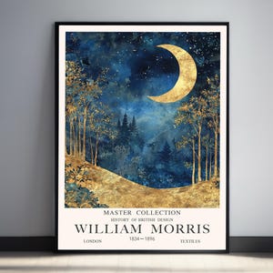 William Morris Print, Moon Wall Art, Vintage Night Sky Wall Art Celestial Print, Woodland Wall Art, William Morris Decor, Vintage Moon Print