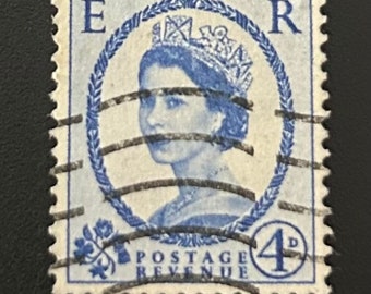 Great Britain Queen Elizabeth II 1952 4d postage stamp off paper (RARE)