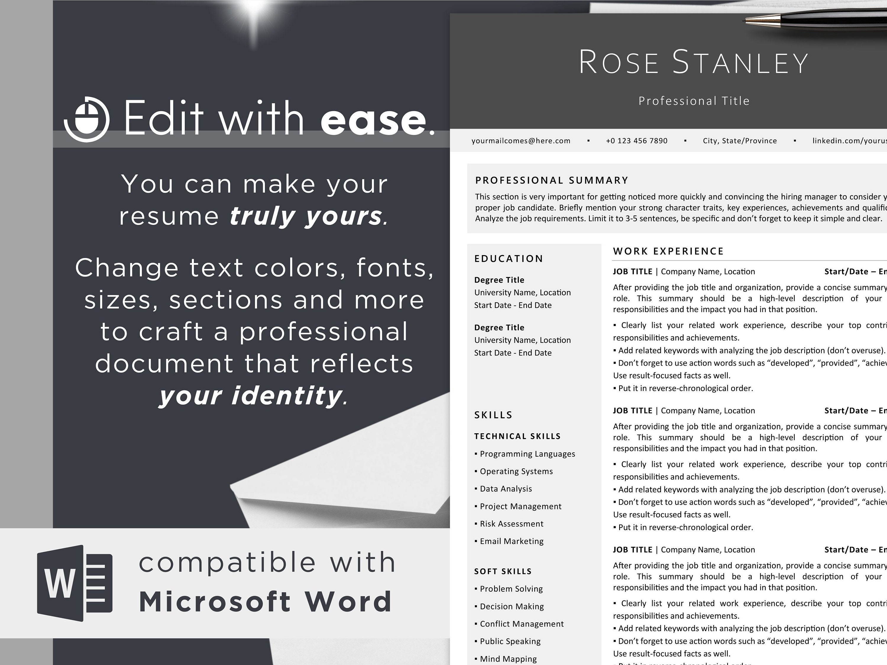 Bundle Resume Template Word Compatible, Professional Resume Prestige ...