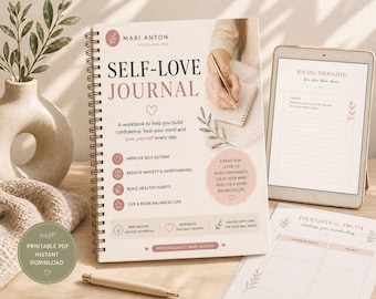 Self Love Journal Printable, Guided Therapy Workbook, Anxiety Relief Journal, Self Esteem & Confidence Worksheets, Mental Health Planner PDF