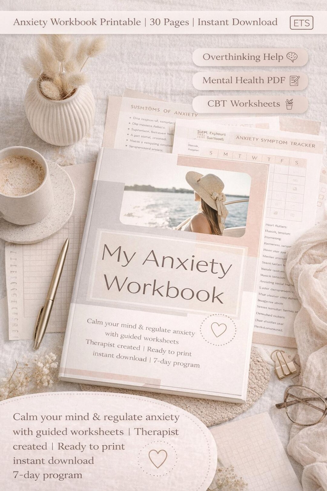 Anxiety Workbook Printable PDF Overthinking & Worry Relief Journal 7 ...