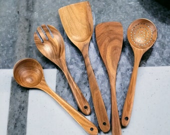 Set of 5 wooden kitchen utensils - wooden spoons for cooking - wooden utensils - cooking utensils - wooden cooking spoons - kitchen decoration - gift idea