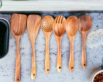 Set of 6 wooden kitchen utensils - wooden spoons for cooking - wooden utensils - cooking utensils - wooden cooking spoons - kitchen decoration - gift idea