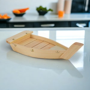 Bateau à sushi en bambou, style japonais, servant des sushis, bateau-dragon en bois, vaisselle, baguettes, bateau en bois, assiettes, ustensiles de cuisine 1x Kleines Boot