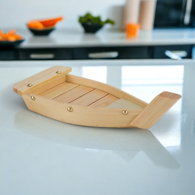 Bateau à sushi en bambou, style japonais, servant des sushis, bateau-dragon en bois, vaisselle, baguettes, bateau en bois, assiettes, ustensiles de cuisine 1x Kleines Boot