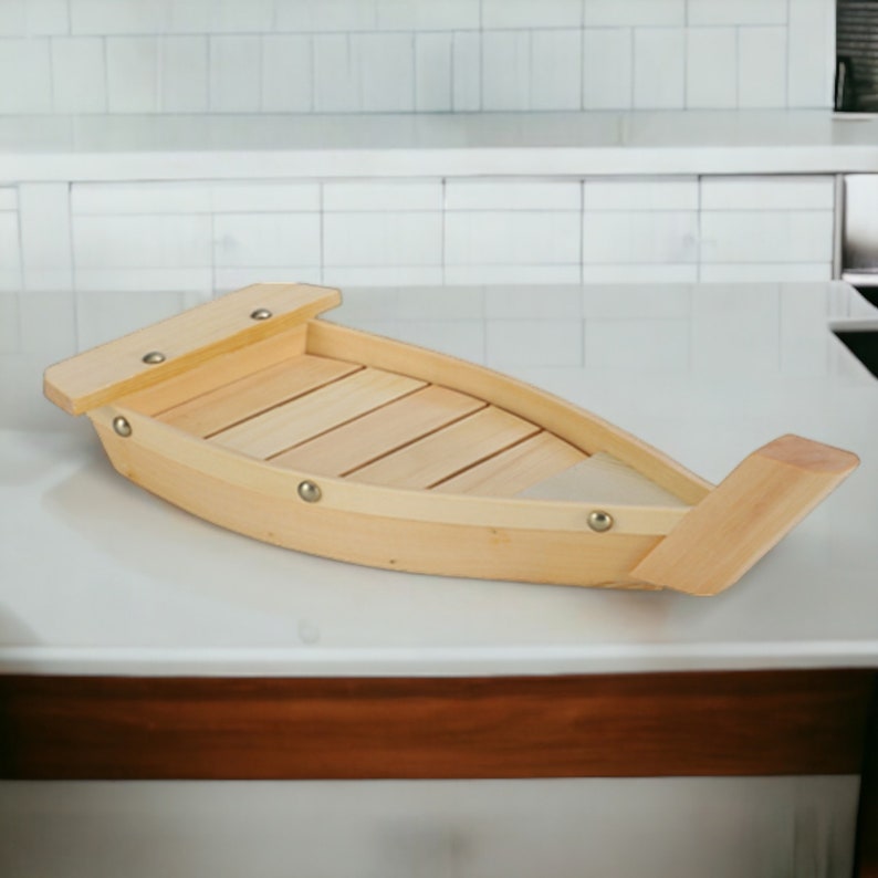 Bateau à sushi en bambou, style japonais, servant des sushis, bateau-dragon en bois, vaisselle, baguettes, bateau en bois, assiettes, ustensiles de cuisine 1x Großes Boot