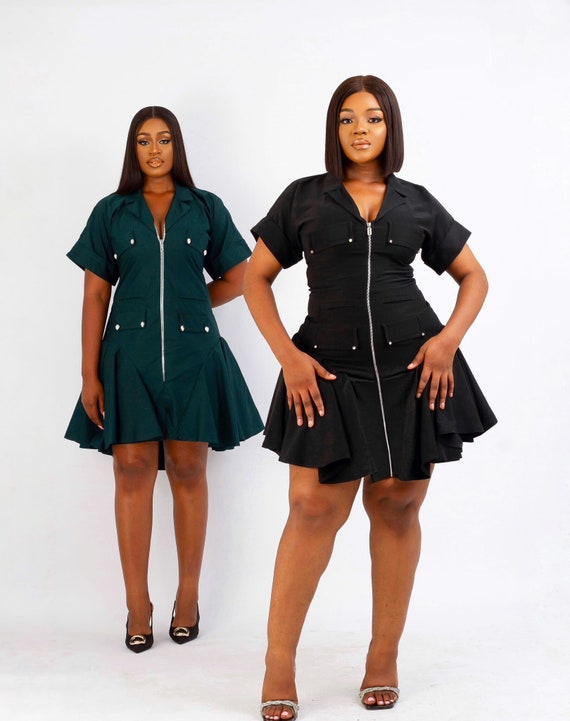 knee length dresses for ladies Zipper Dress in Black | Midi Dresses