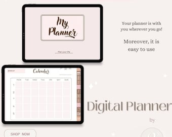 Wochenplaner, Digitaler Planer, Tagesplaner, Ziele, Notizen, Mahlzeitenplaner, PDF Download, Beige, Braun