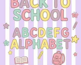 Preppy Buchstaben & Zahlen Schriftpaket: Schulanfang SVG PNG PDF (Digitaler Download)