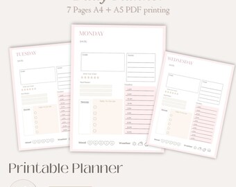 Druckbarer Planer, Minimal Tagesplaner, Personal Planer, Weicher Planer, PDF Download