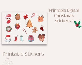 Digitale Aufkleber, Weihnachten Aufkleber, bedruckbare Aufkleber, Kawaii Weihnachtsaufkleber, süsser Weihnachtsaufkleber, für Kinder