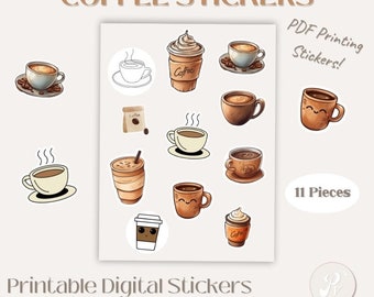 Kaffee Sticker Set | Kaffee Aufkleber | ästhetische Planer Aufkleber | PDF Sticker Bogen | Digitaler Sticker
