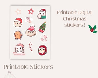 Digitale Aufkleber, Weihnachten Aufkleber, druckbare Aufkleber, Kawaii Aufkleber, süße Aufkleber, für Kinder, PDF