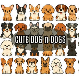 Cute Dogs Clipart Bundle, Cute Puppy PNG, Cartoon Dog, 30 High Quality Images, Printable Animals, SVG PNG Pdf, Dog Silhouette Svg Stickers