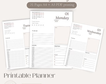 2024 Januar Planer, Tagesplaner, Printable Planner, Personal Planner, Minimal Planner, A4-A5, PDF Download