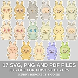 17 Labubu Designs SVG PNG PDF Bundle, Vector Digital Sticker File for Cricut, Laser Cut La bubu, Instant Download Labubu Character Bundle