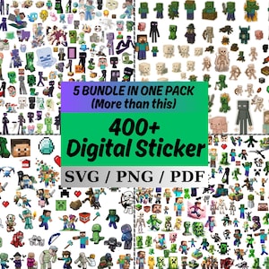 Mega Bundle Mine Svg / Oltre 400 adesivi da gioco SVG PNG PDF / File Cricut per il compleanno del giocatore / Pacchetto download digitale
