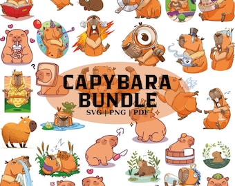 Niedliches Capybara Bündel | +30 Design | PNG SVG PDF | Capybara Digital Sticker | Capybara Clipart für Cricut | Silhouette-Vektorgrafik | Laser-Schnitt