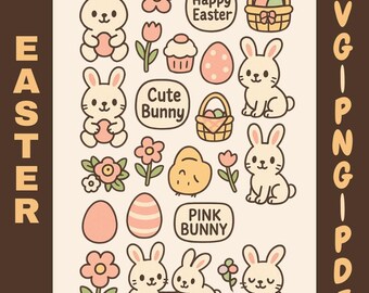 Niedliches Oster-Bundle SVG PNG PDF | 47 Osterhasen, Kinder, Shirt & Cricut Dateien | Frohe Ostern Clipart, Pdf druckbare Designs