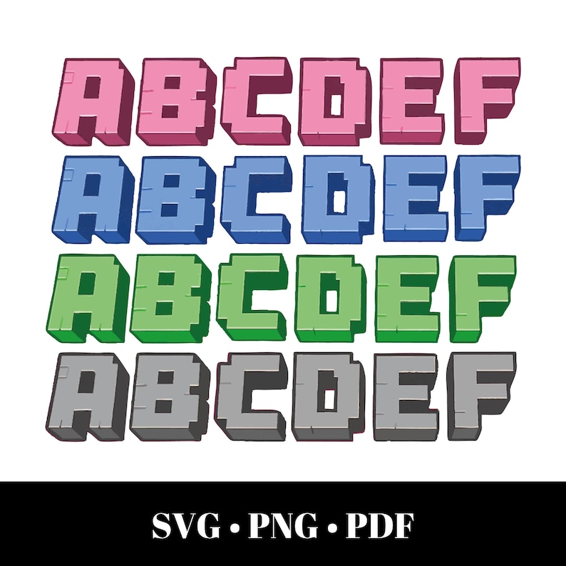 5 Minecraft Cursive Letters 4 Mine Font Bundle SVG PNG PDF Minecraft Alphabet Minecraft Gamer Gift ...