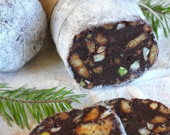 Chocolate Biscuit Salami with Pistachio