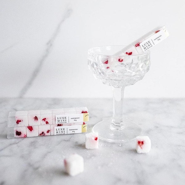 Raspberry Rendezvous: Mini Sugar Cube Delights- Champagne and Mimosa Lover's Gift