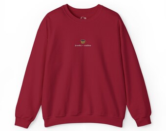 Embroidered Books & Coffee Sweatshirt: Book Lover Gift