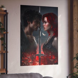Crescent City Fine Art Poster, Hunt Athalar and Bryce Quinlan, SJM Fan Art, Gothic Decor, Romantic Gifts, Wall Art