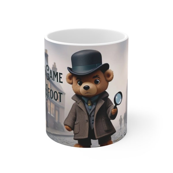 Cosplay Cub mugs faux Holmes parody coffee lover book lover consulting detective playful teddy bear Ceramic Mug 11oz