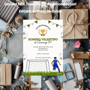 Faire-part de football 10e anniversaire garçon | Invitation sportive modifiable sur toile | Carte de fête pour s'amuser | Téléchargement numérique | Accès instantané